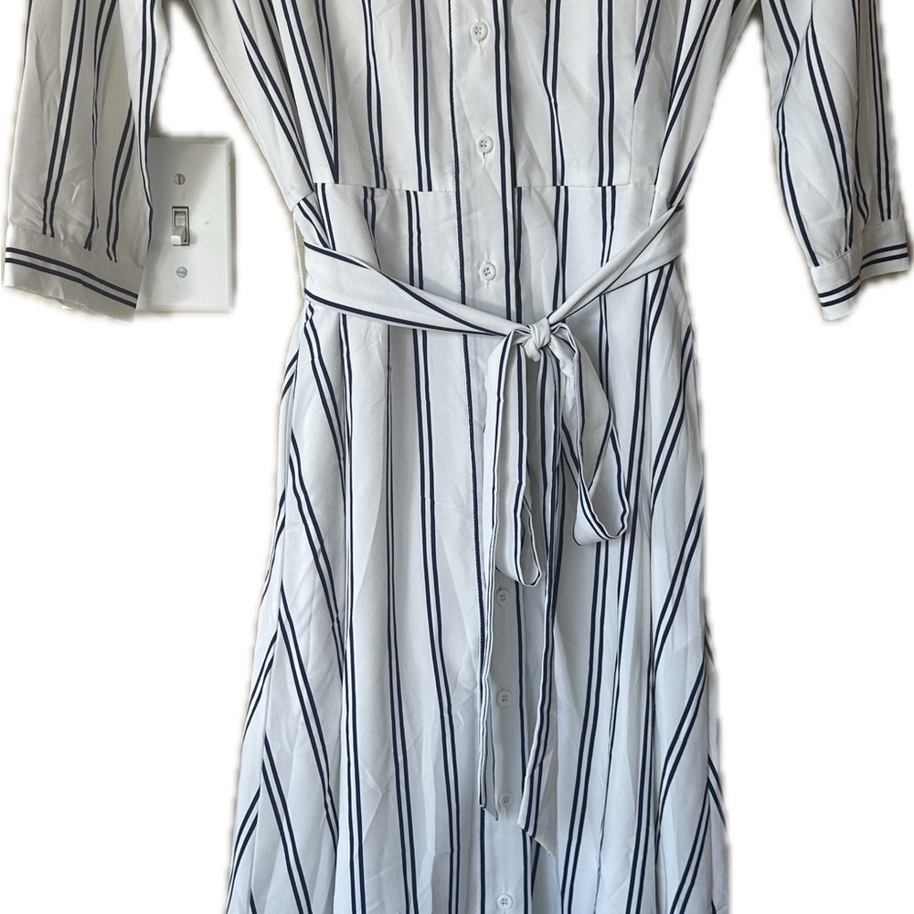SWEET SALT Blue Striped Button-Up Dress with Belt